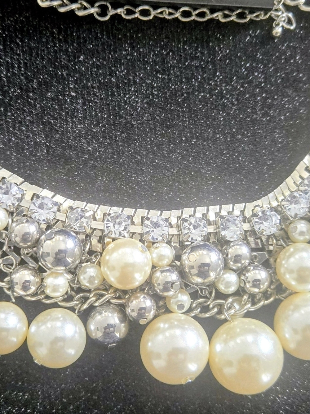 Ashley Stewart Gold Pearl & Crystal Bib Necklace with Pearl Stud Earrings